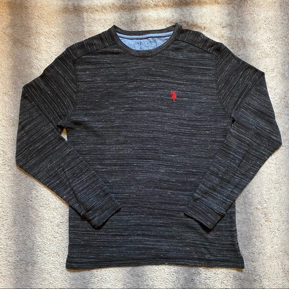 U.S. Polo Assn Long Sleeve Thermal Shirt Mens Large Grey & Black Red Horse - Picture 2 of 5